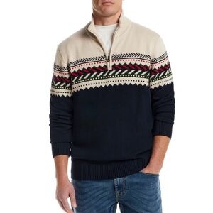 Weatherproof Men's Beige and Navy Zip-Up Sweater